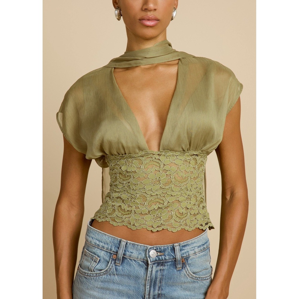 NWT Arcina Ori ALLEGRA TOP PISTACHIO Women's Blouse Sheer Size XS Retails $290 - Picture 5 of 14